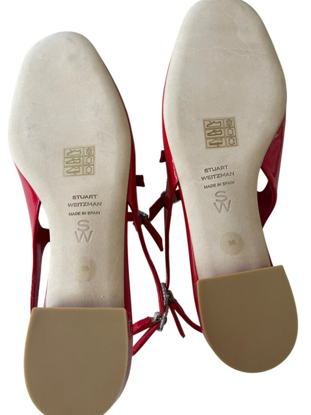 Stuart Weitzman $475 Claris Red Patent Leather Rhinestone Slingback Size 8 NEW - Picture 6 of 9